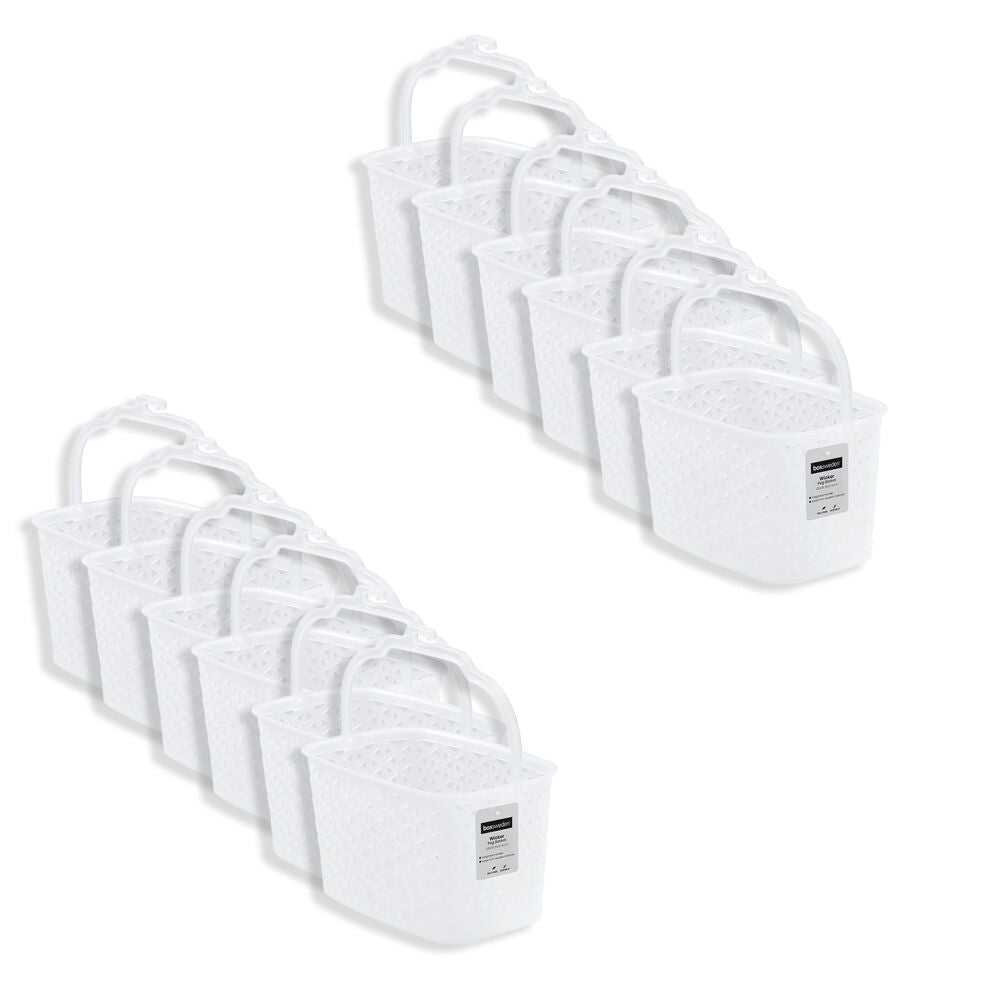 12PK Boxsweden Sylish Wicker Frost Durable Laundary Peg Basket 22cm White