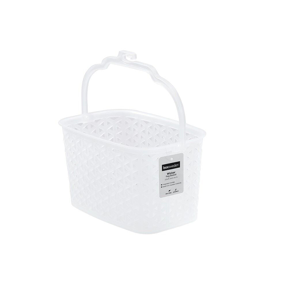 12PK Boxsweden Sylish Wicker Frost Durable Laundary Peg Basket 22cm White