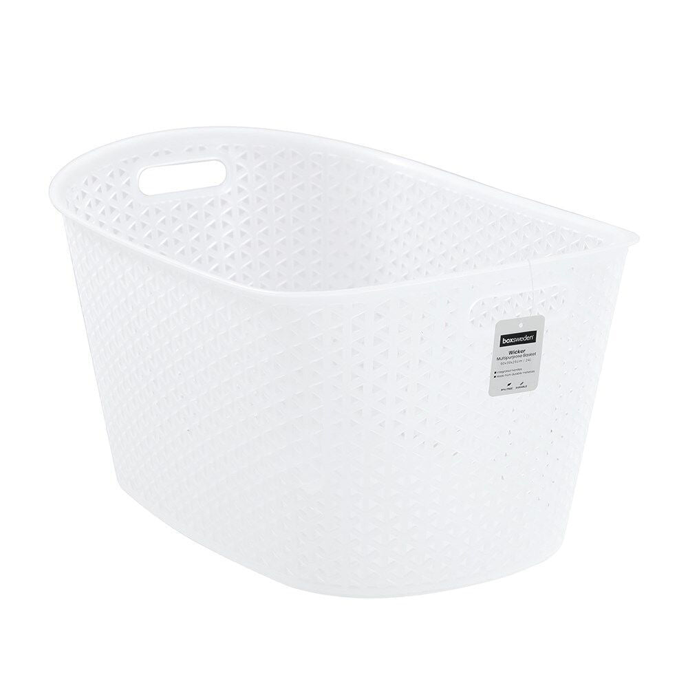 4PK Boxsweden Wicker Frost Lightweight Laundry Basket 50cm 24L White