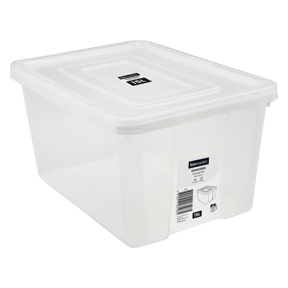 12PK Boxsweden Essentials Heavy Duty Storage Organiser Box/Tub 15L/38x27cm Clear
