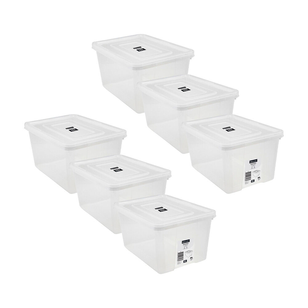 6PK Boxsweden Essentials Heavy Duty Storage Organiser Box/Tub 15L/38x27cm Clear