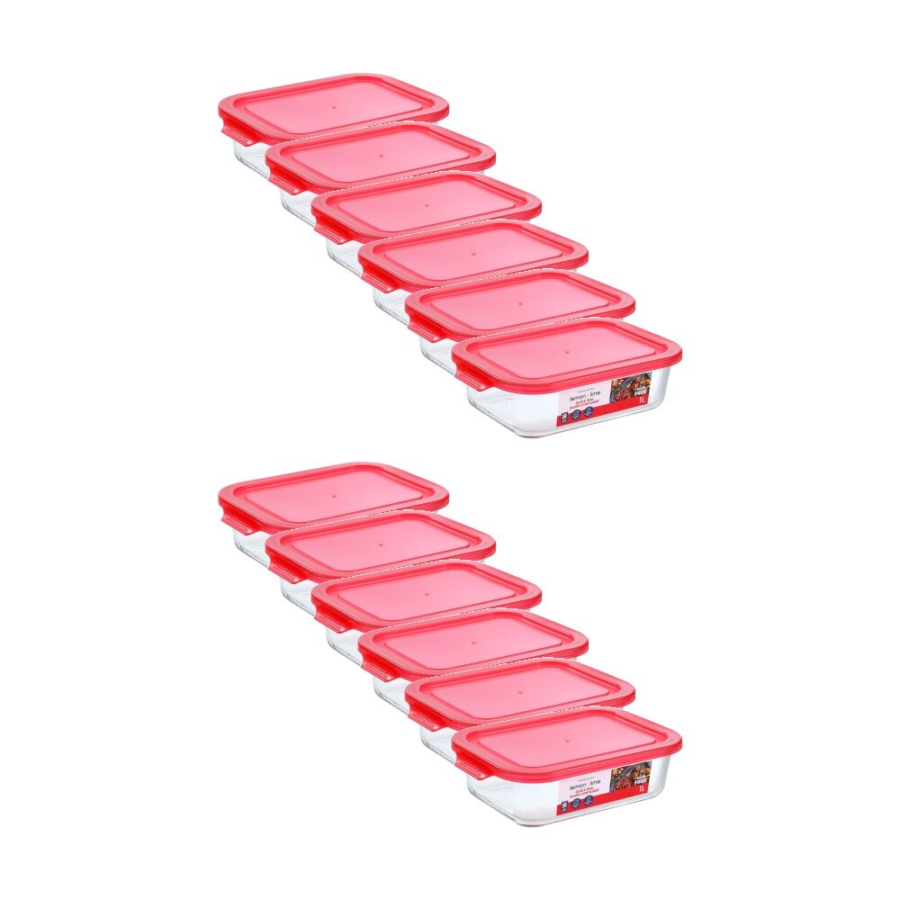 12PK Lemon and Lime Yorkshire Glass Rectangle Quick Seal Container 1L Food Safe