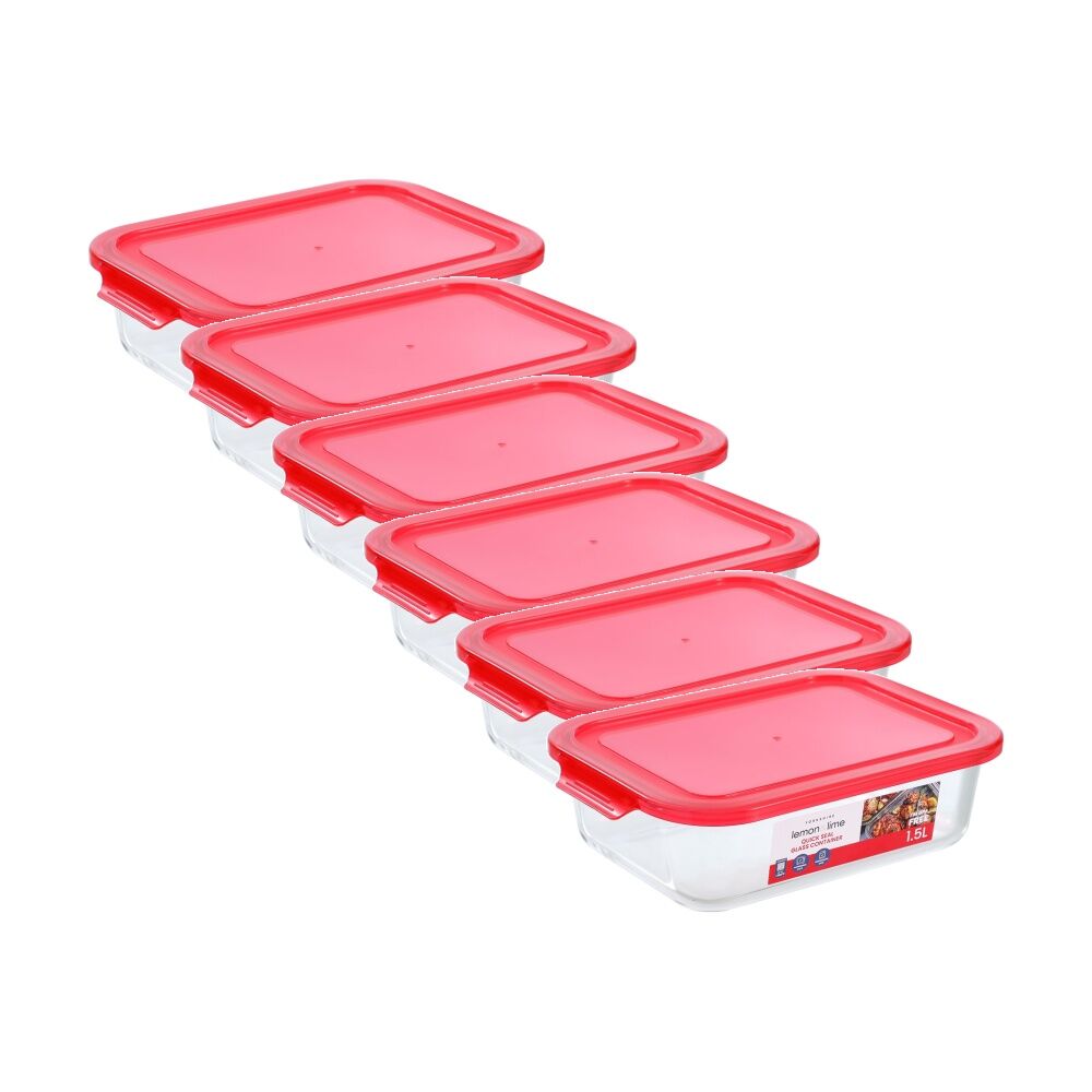 6PK Lemon and Lime Yorkshire Glass Rectangle Quick Seal Container 1.5L Food Safe