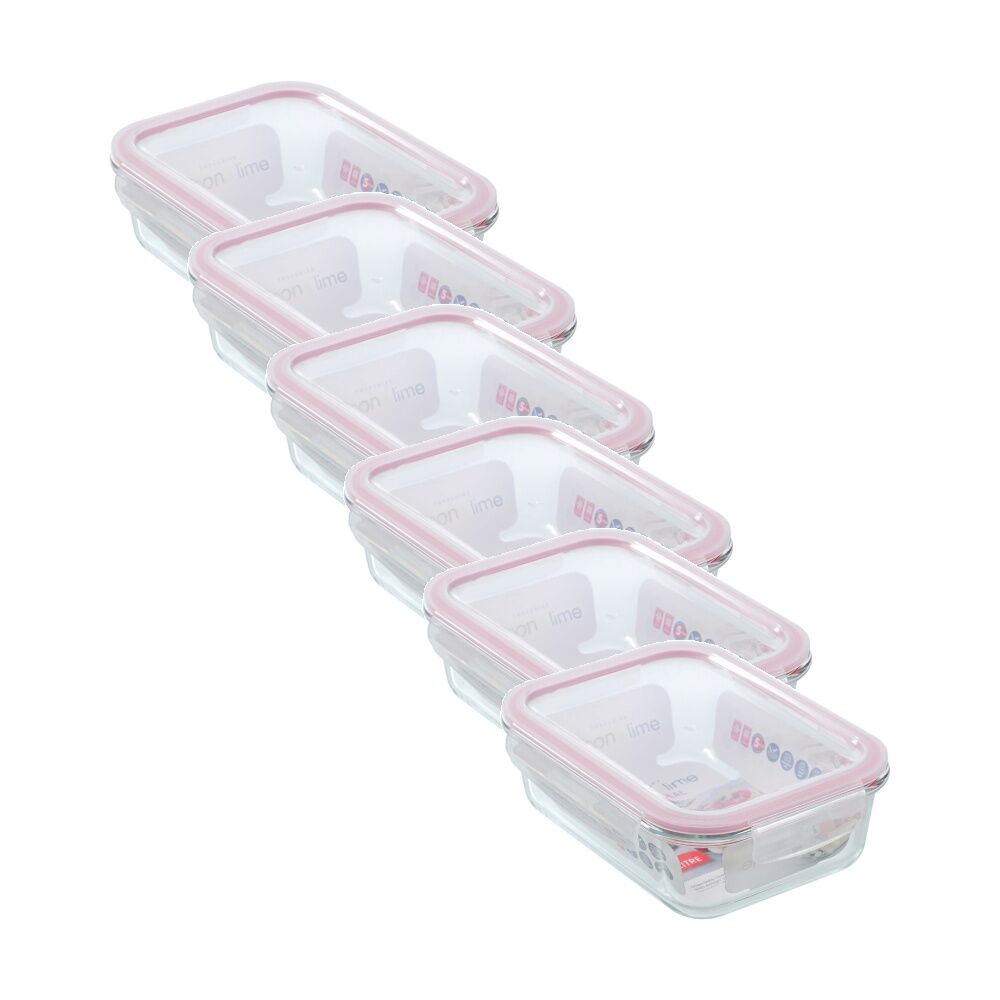 6PK Lemon and Lime Yorkshire Glass Rectangle Clip Seal Container 1.5L Food Safe