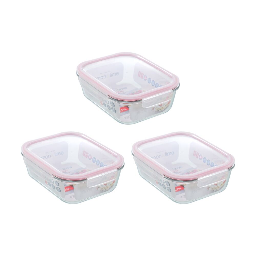 3PK Lemon and Lime Yorkshire Glass Rectangle Clip Seal Container 2.3L Food Safe