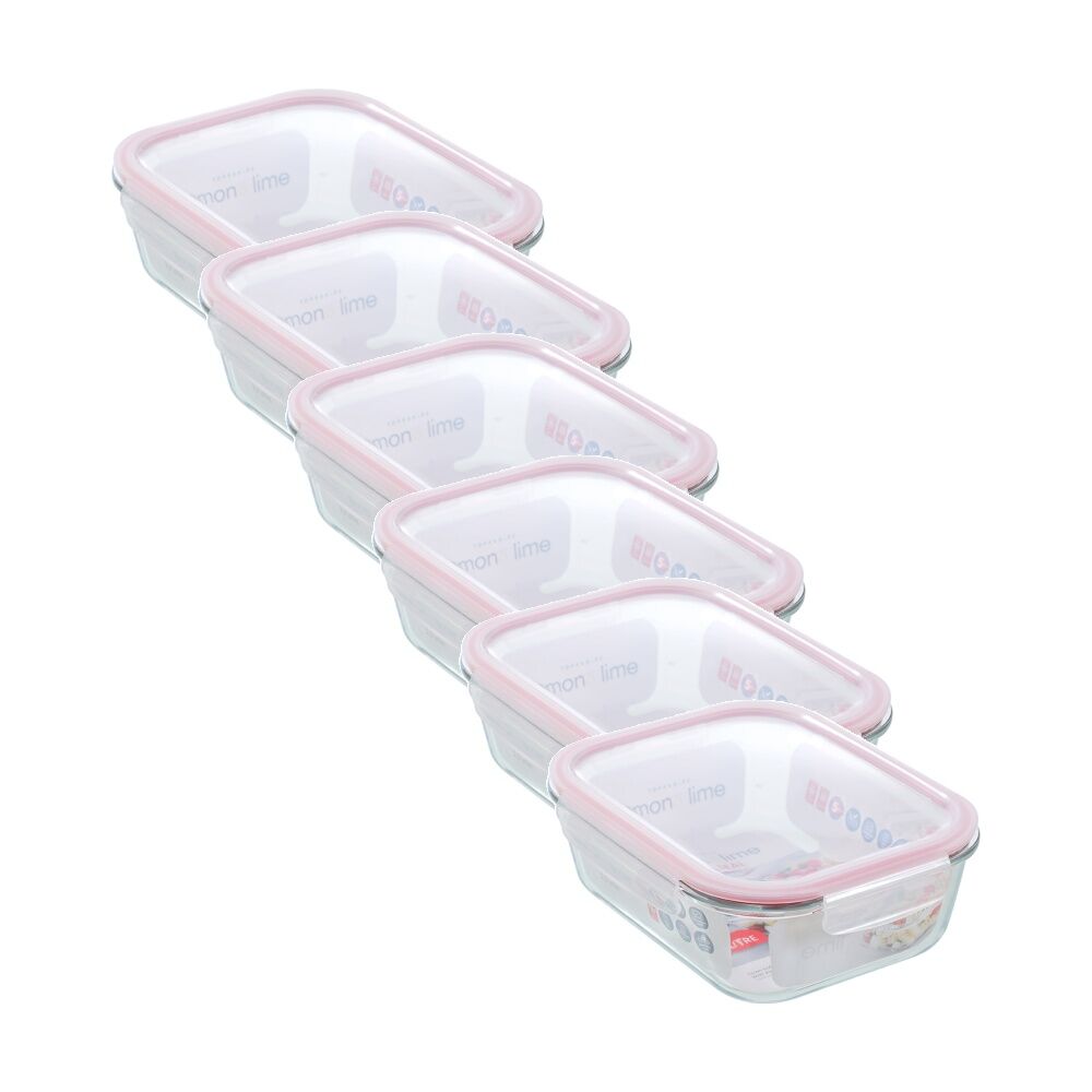 6PK Lemon and Lime Yorkshire Glass Rectangle Clip Seal Container 2.3L Food Safe