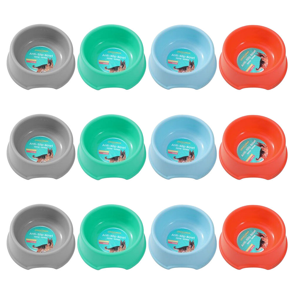 12PK Paws And Claws Pet Essentials Anti Slip Bowl 800mL/20cm Assorted