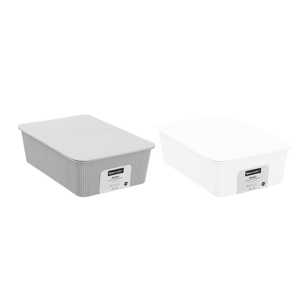 12PK Boxsweden Discrete Durable Storage Basket Ribbed with Lid 7.5L Assorted