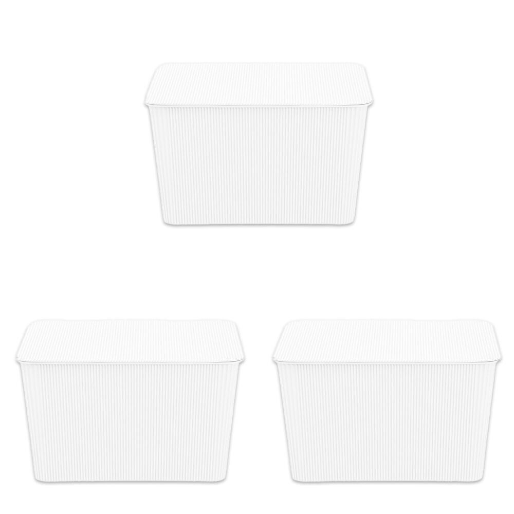 3PK Boxsweden Discrete Durable Storage Basket Ribbed with Lid 15L Assorted