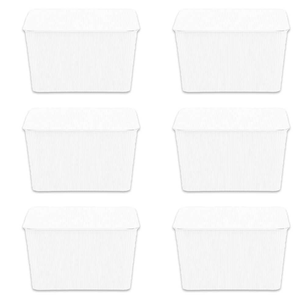 6PK Boxsweden Discrete Durable Storage Basket Ribbed with Lid 15L Assorted