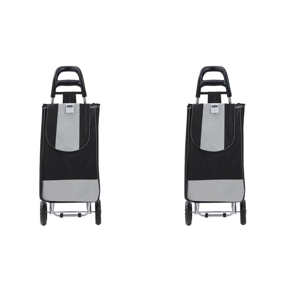 2PK Boxsweden Portable Grocery Shopping Trolley with Wheels Black and Silver