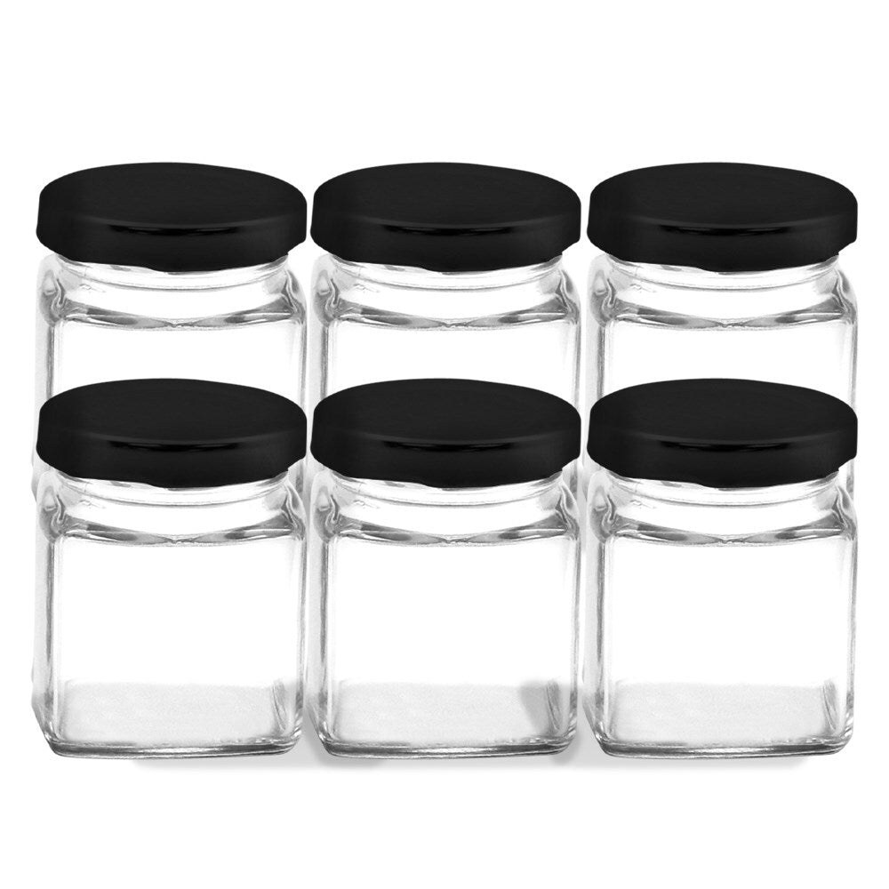 4x 6pc Lemon & Lime 120ml Glass Square Jar w/ Black Lid