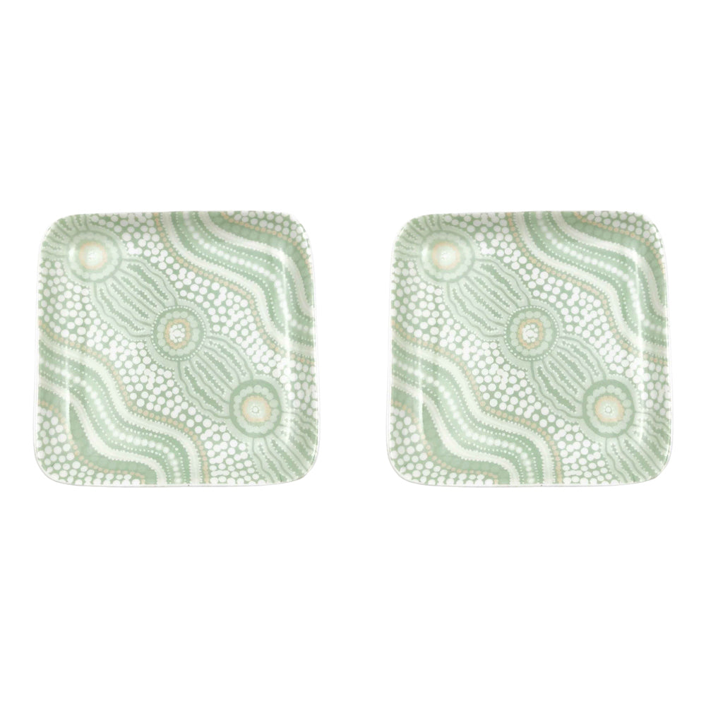 2PK Urban ES Journey 9.5cm Ceramic Dish Decoirative Square Plate - Green