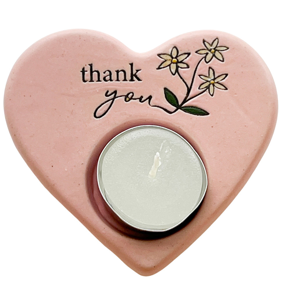 4PK Urban Thank you Heart Tealight Holder Pink 9cm Gift Keepsake Present