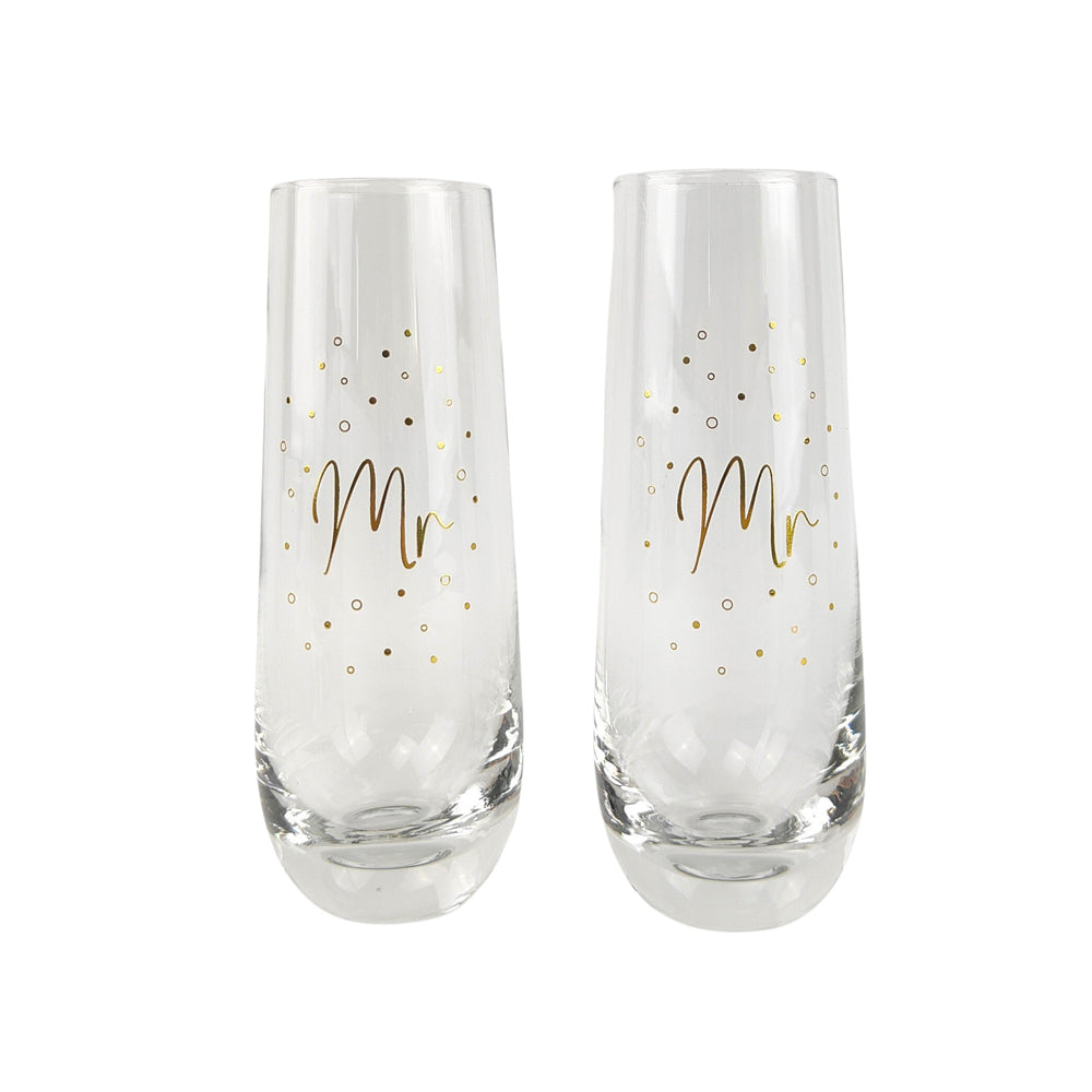 2x 2pc Urban 16cm Mrs Mrs Champagne Glass Drinking Cup - Gold