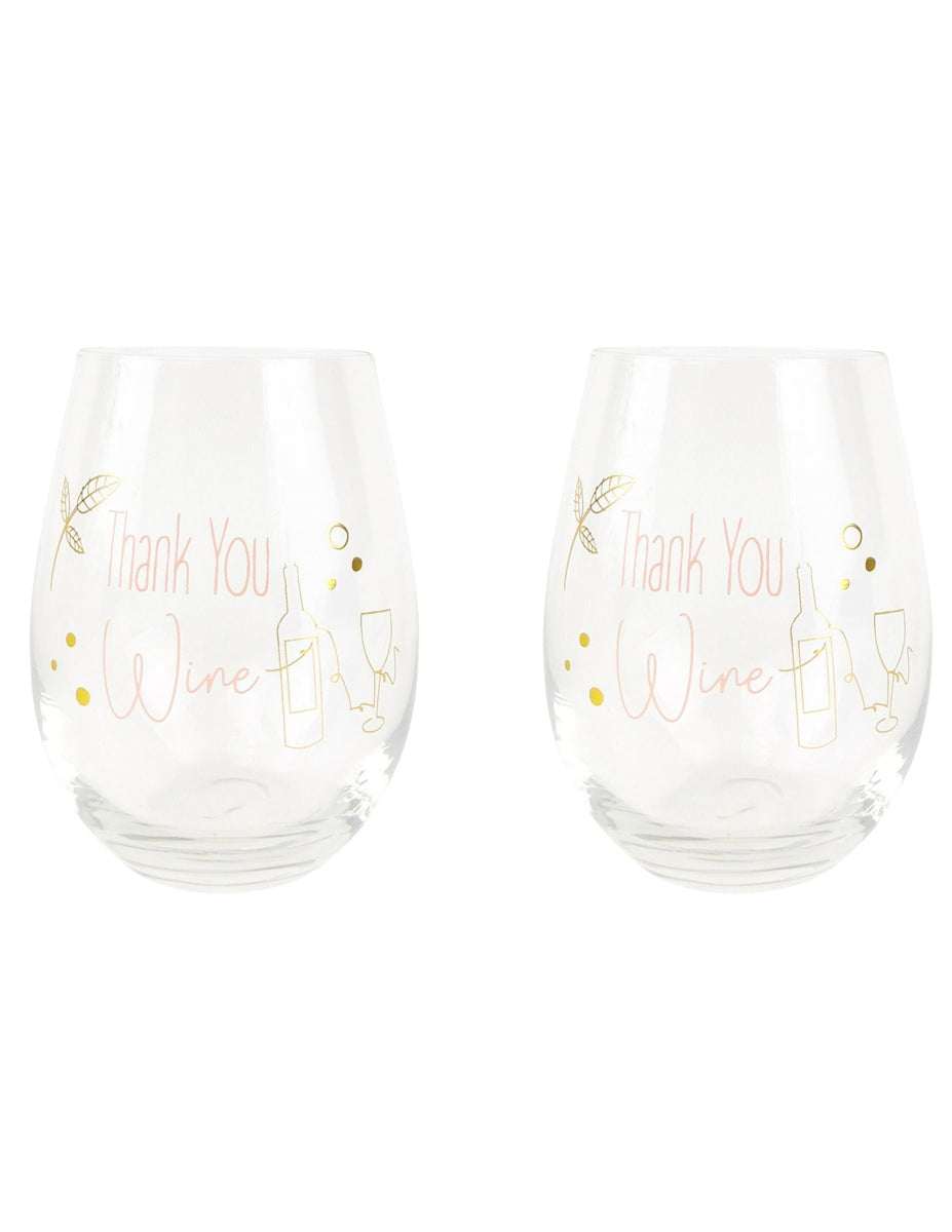 2x Urban 12cm Thank you Wine Glass Drinking Cup - Pink/Gold