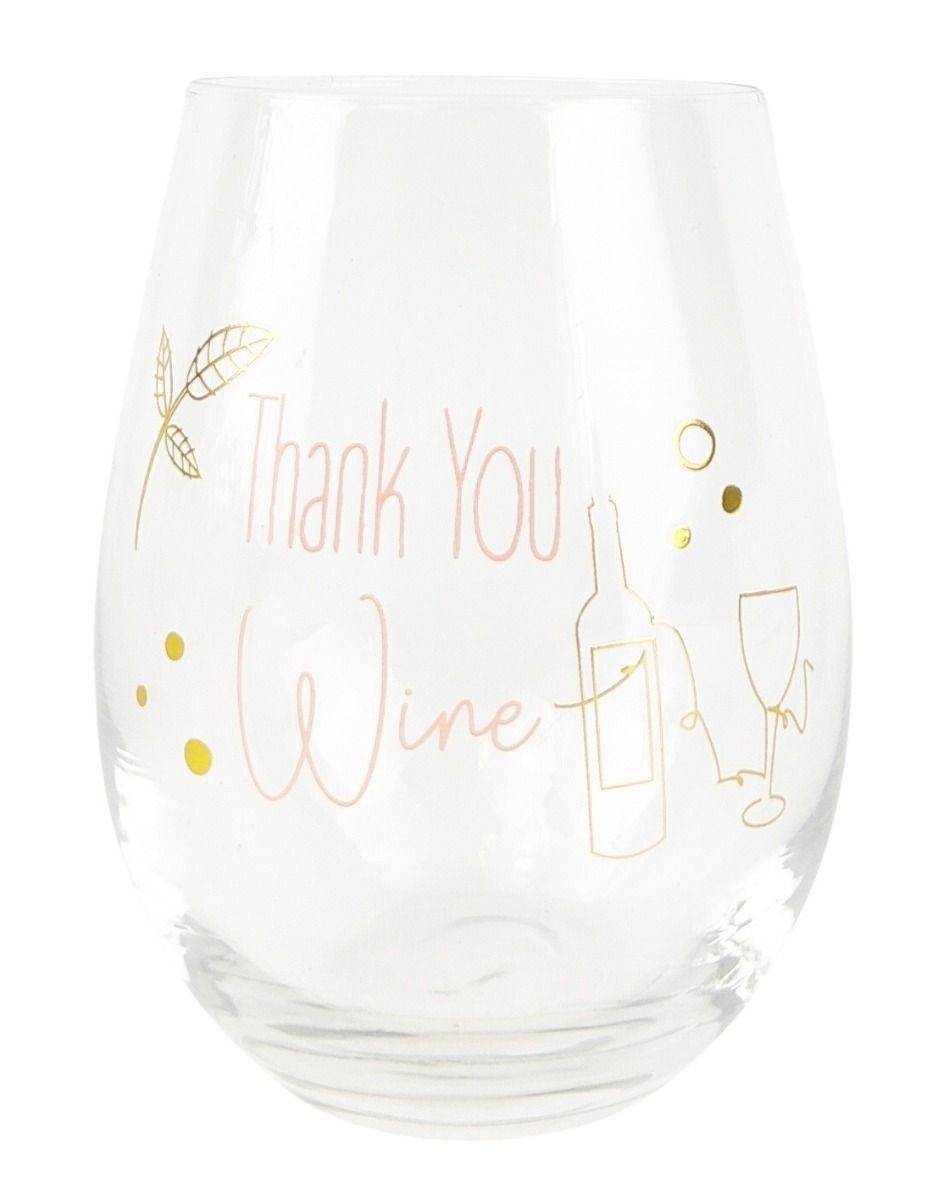 2x Urban 12cm Thank you Wine Glass Drinking Cup - Pink/Gold