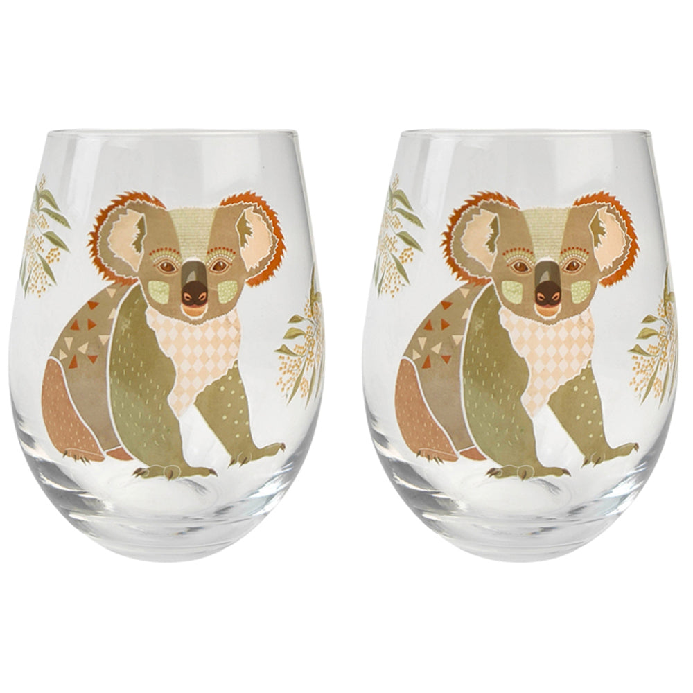 2x Urban 12cm FB Koala Wine Glass Drinking Stemless Cup - Grey/Green