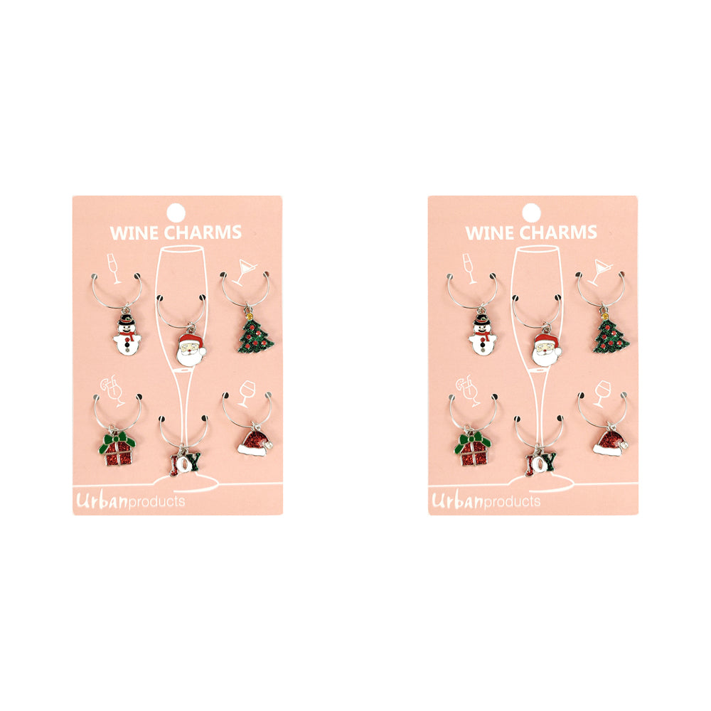 2x 6pc Urban Christmas 4cm Metal/Enamel Wine Charms Drink Tag