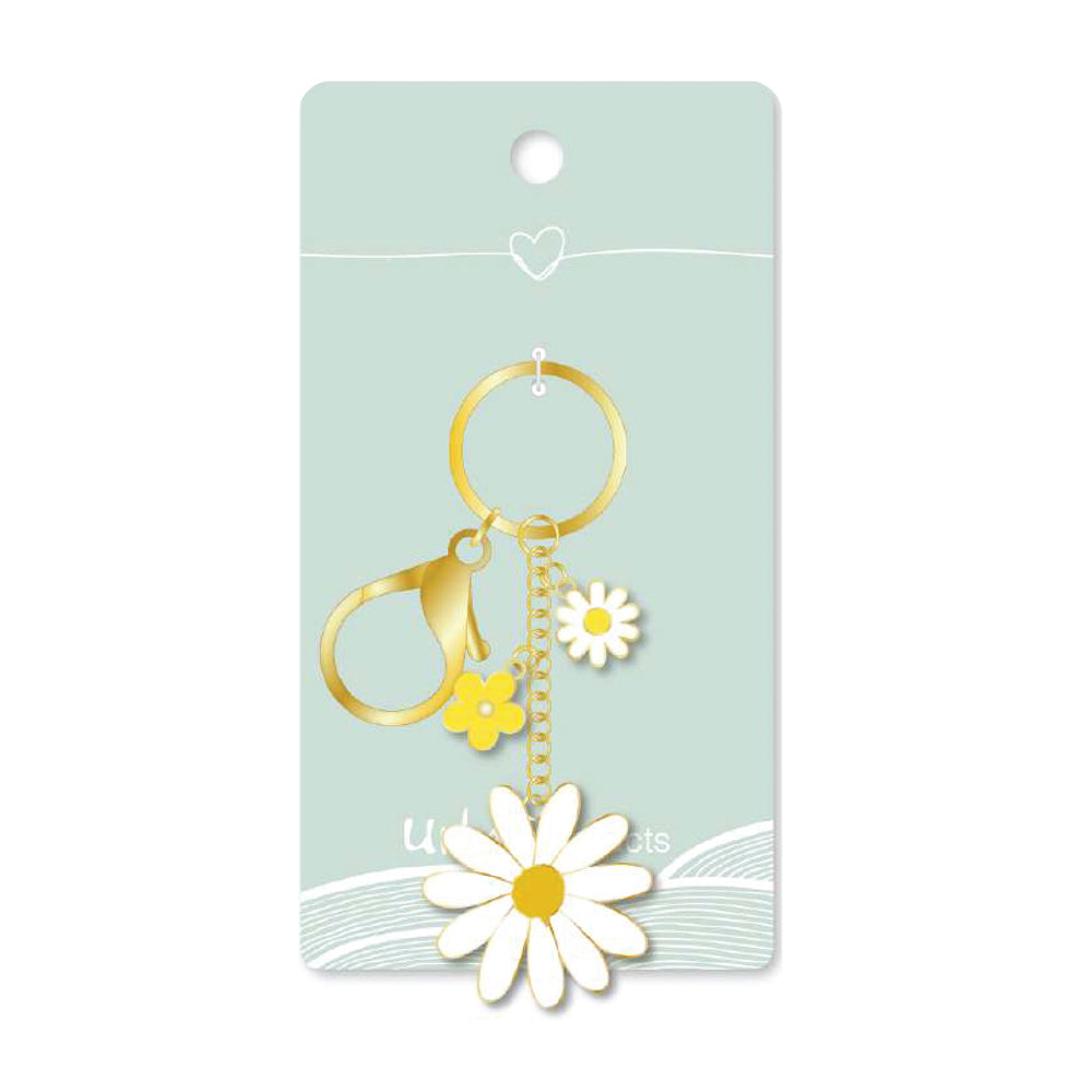 2PK Urban Products Daisy Flower Keyring Accessory Yellow/Green 12cm