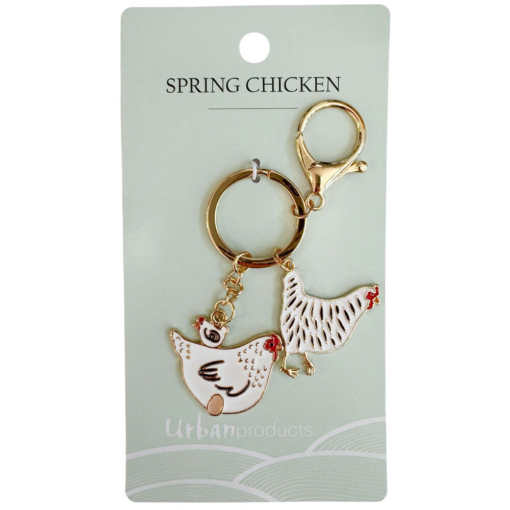 3PK Urban Metal Spring Chicken Keyring Bag Charm Accessory 12cm Black/White