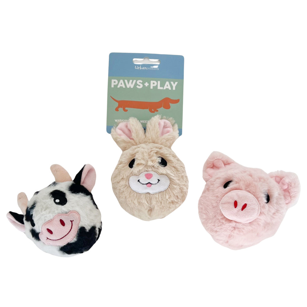 3PK Urban Squeaker Animal Ball Beige/Pink Dog/Pet Durable Play Toy