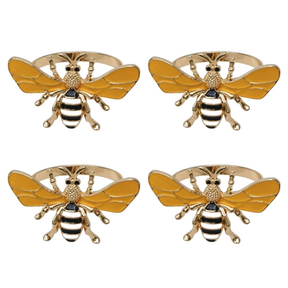 4x Urban Bee Napkin Ring Kitchen Table Organiser Black/Yellow