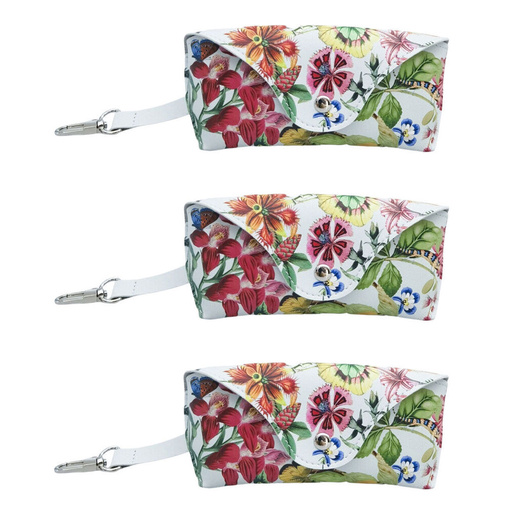3PK Urban Leather Botanical Glasses Soft Storage Case 6x16cm Blue