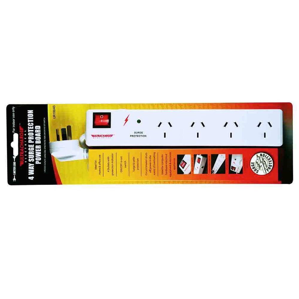 Ultracharge 4 Socket Surge Power Board - White