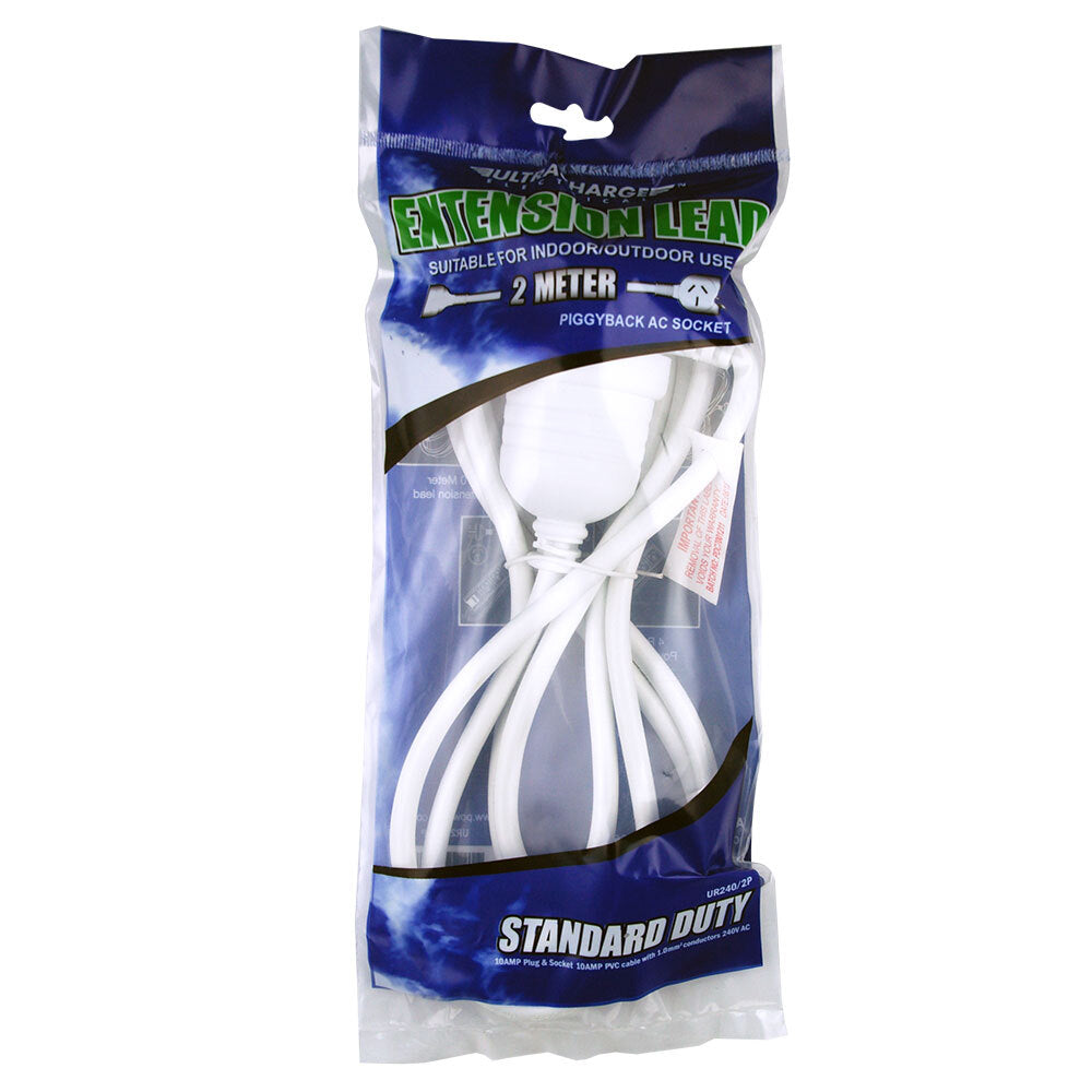 3PK Ultracharge Extension Lead 2M With Piggy Back Plug
