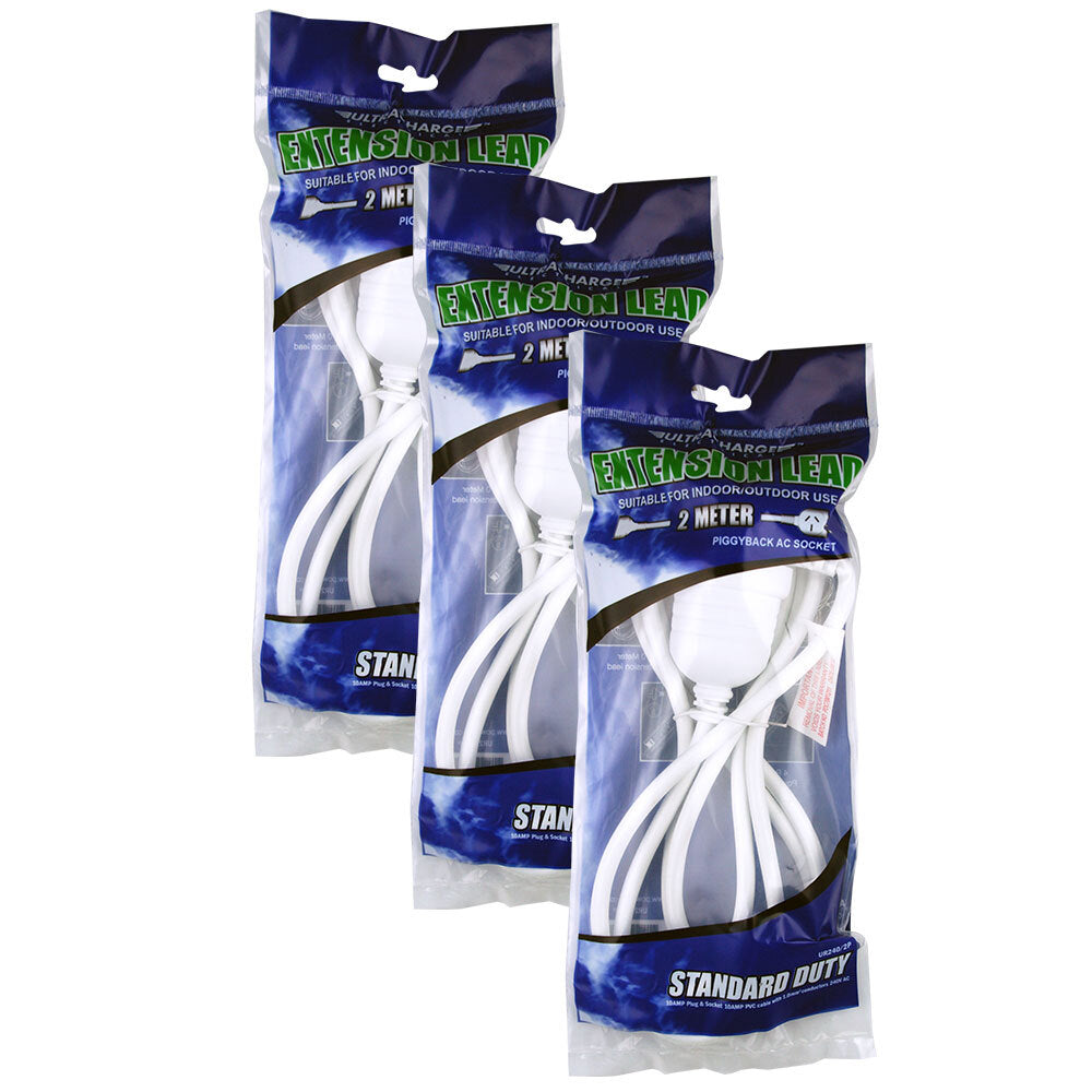 3PK Ultracharge Extension Lead 2M With Piggy Back Plug