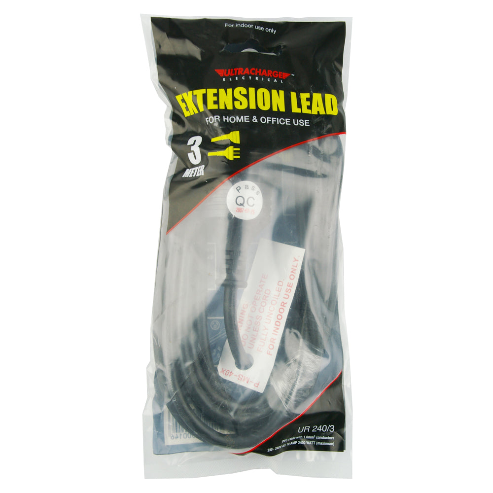 3PK Ultracharge Extension Lead 3M - Black