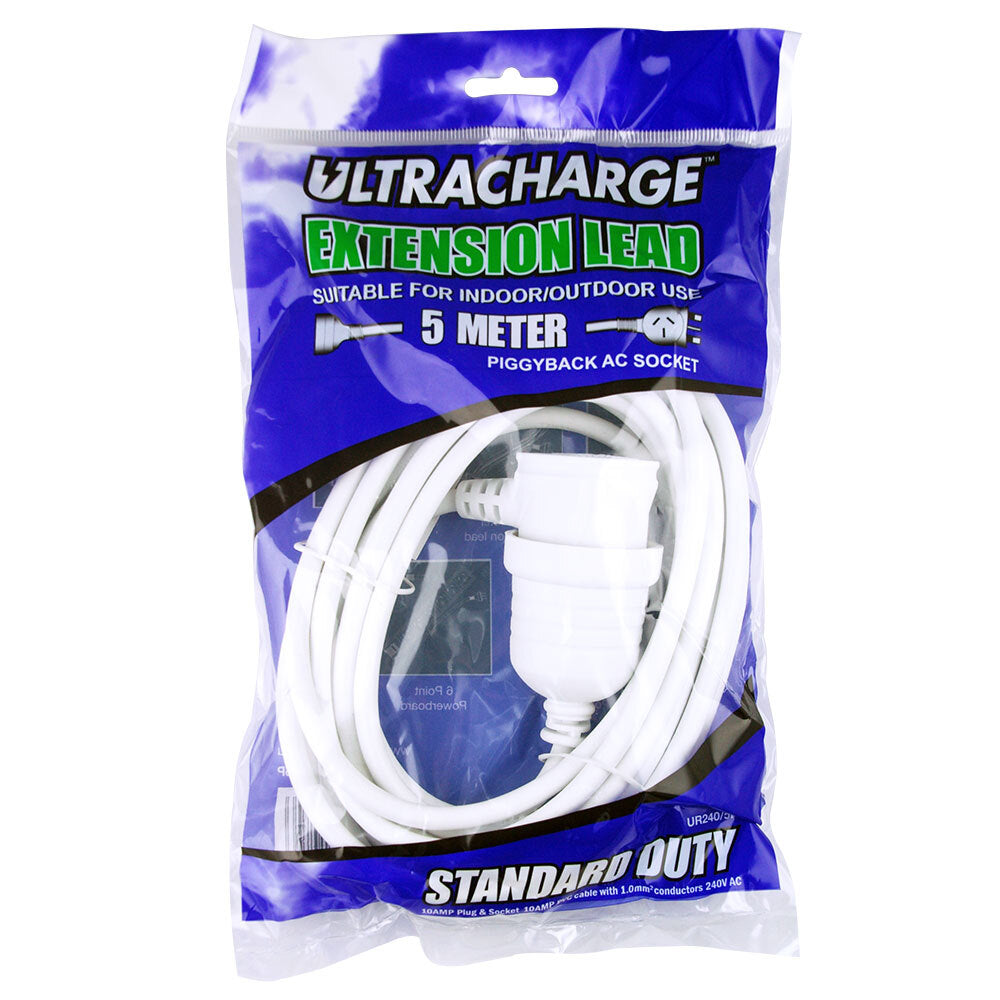 2PK Ultracharge Extension Lead 5M With Piggy Back Plug