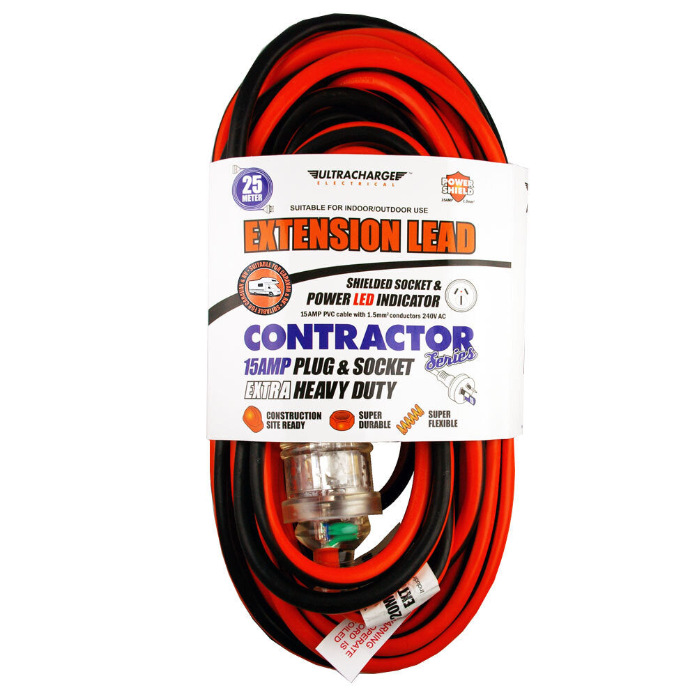 Ultracharge 15A Extension Lead & Plug 25M Extra Heavy Duty