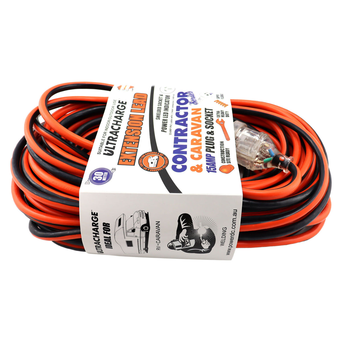 Ultracharge 30m Contractor/Caravan Extension Lead Cable w/ 15A Plug/Socket
