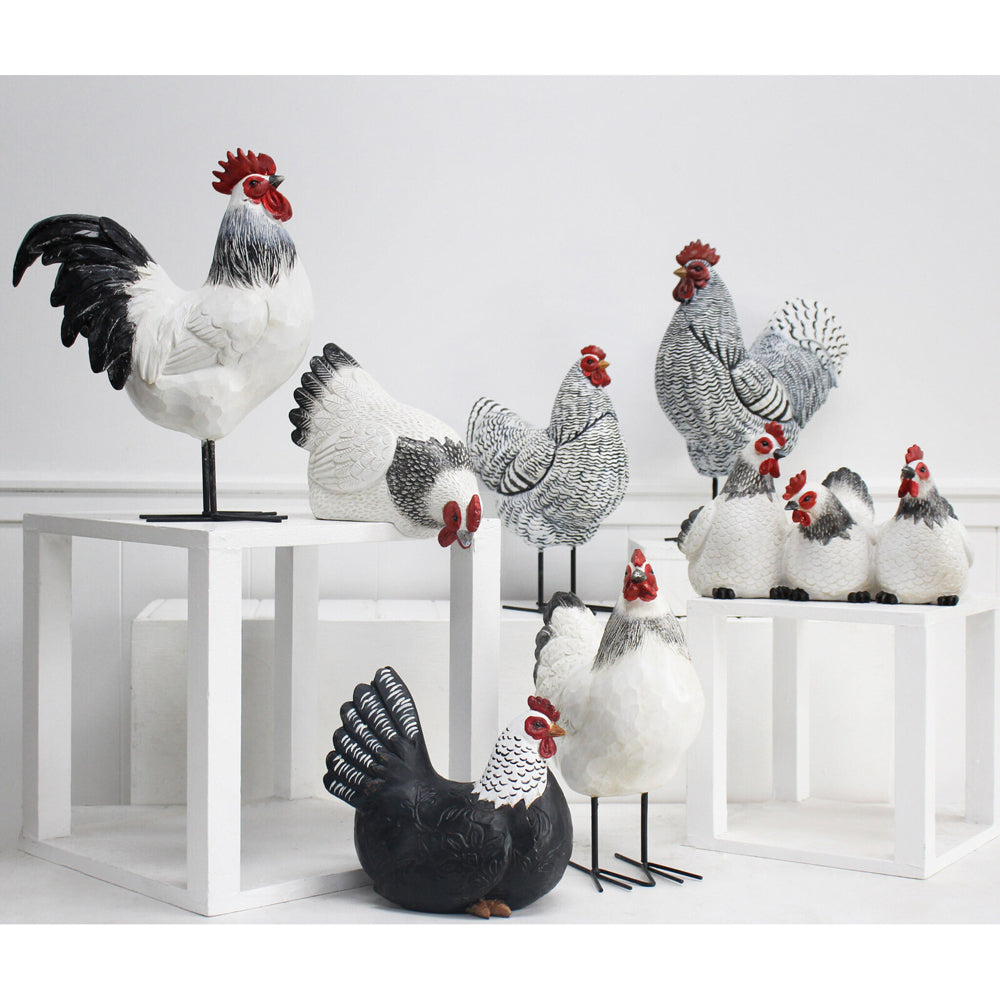 LVD Resin Chicken Friends Sculpture Home Decor 29x17cm - White