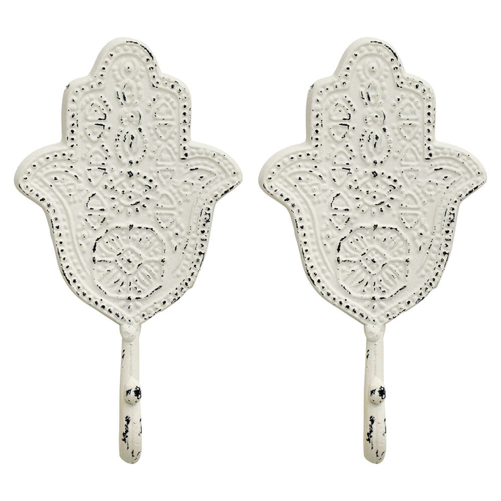 2PK LVD Hook Folk Hand Metal 19cm Wall Hanging Organiser - Rustic White