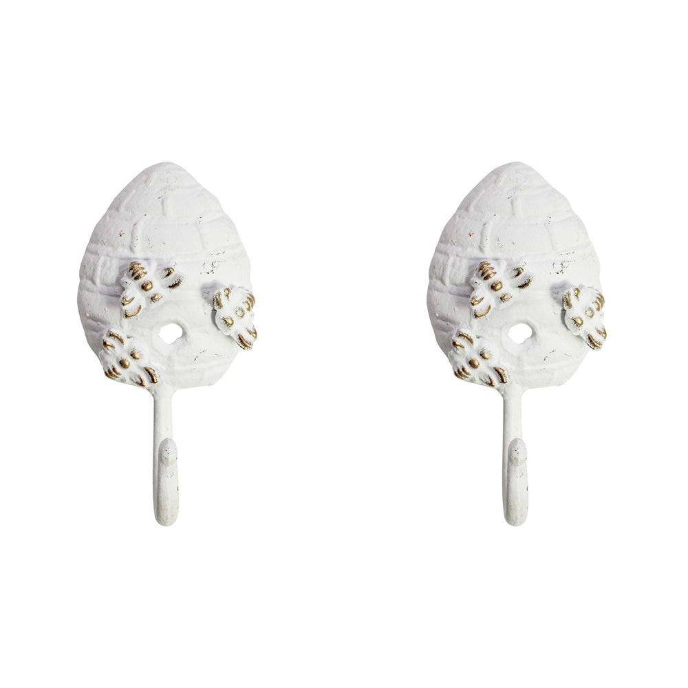 2PK LVD Metal 15.5cm Bee Hive Hook Wall Hanger Decor - White