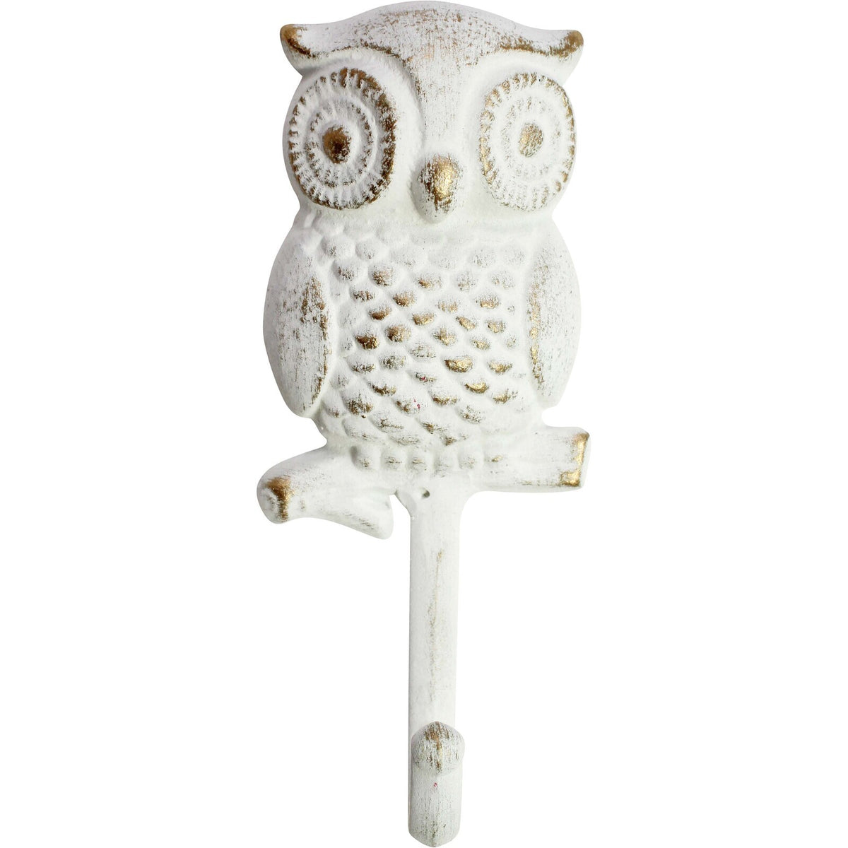 LVD Owl Hook Rustic Metal 18cm Wall Hanging Decor Organiser - White