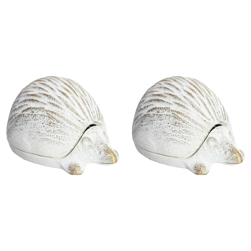 2PK LVD Metal 12cm Hedgehog Key Hide Garden Ornament - White