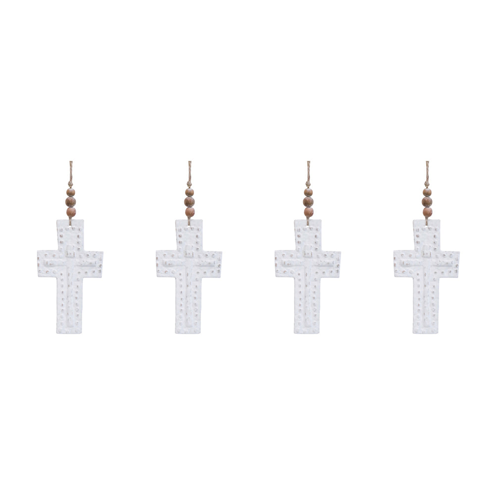 4PK LVD Fir Wood Cross w/ Beaded Hanger Home Decor 11.5x20cm - Imprint