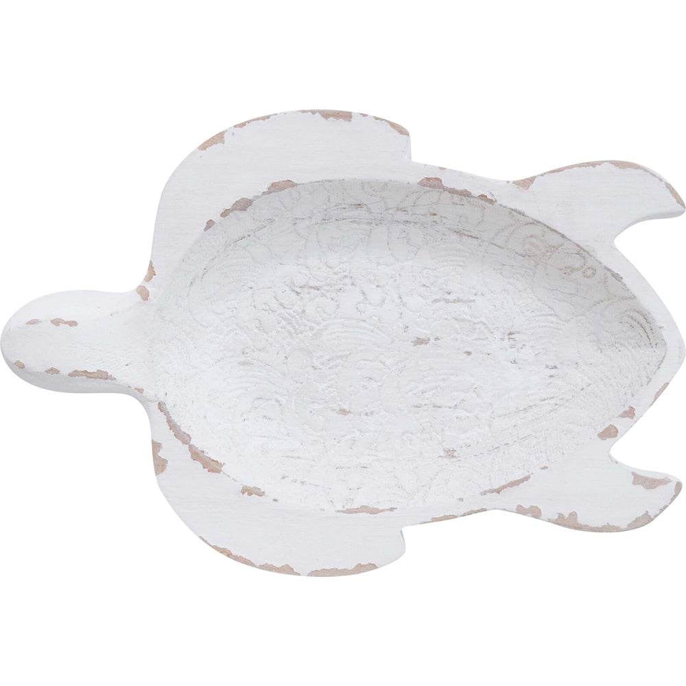 LVD Wooden Decorative Turtle Bowl Home Decor 16.5x24cm - White Rustic