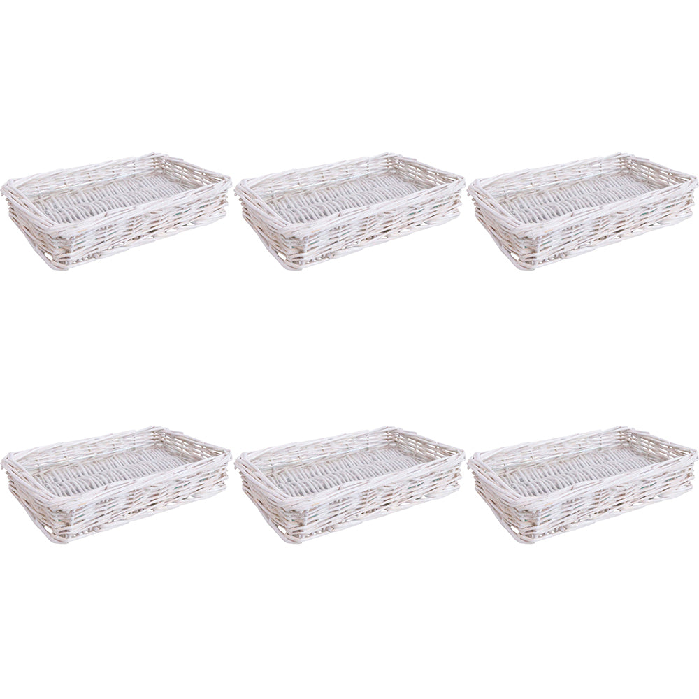 6PK LVD Utility Willow Tray Basket w/ Glass Rectangle 20x10cm - White