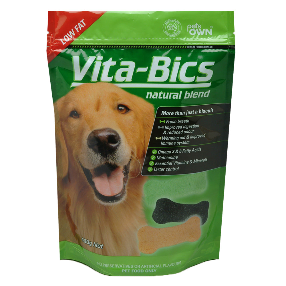3PK Pets Own Low Fat Vita Bics Natural Blend Dog Biscuit Treats 400g