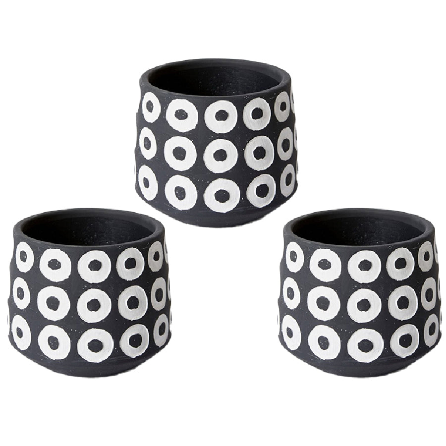 3PK E Style Hayden 16cm Cement Plant Pot Decor - White/Black