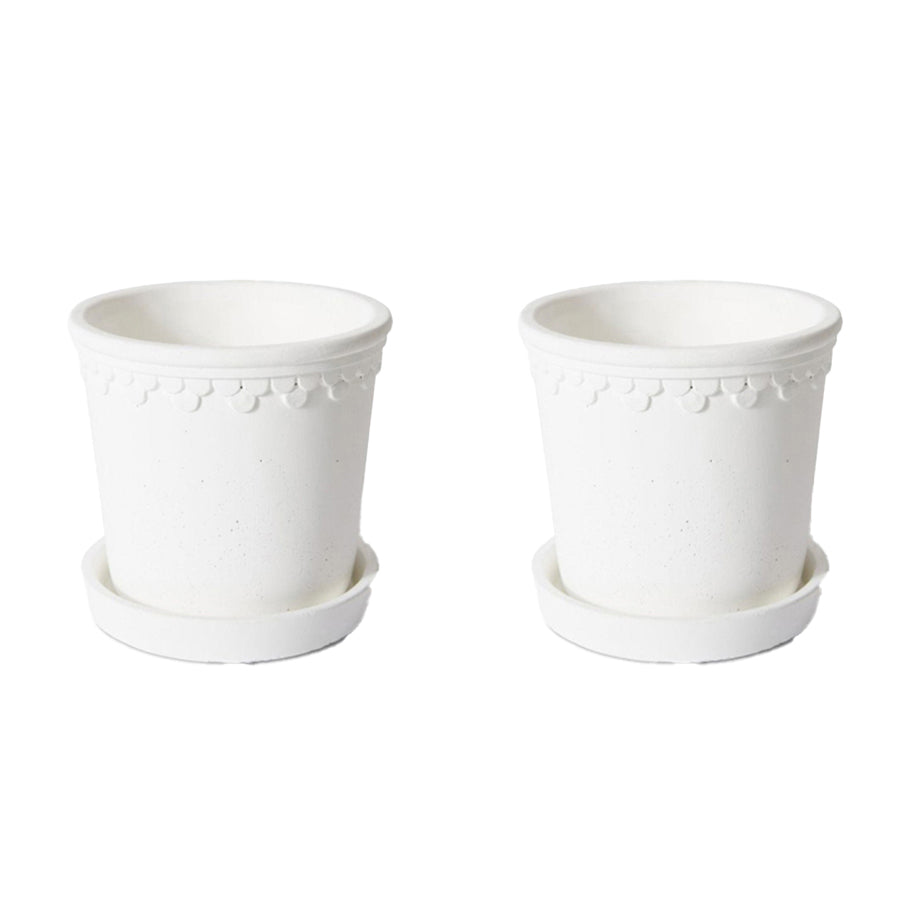 2PK E Style Sophia 15cm Cement Plant Pot w/ Saucer Decor - White