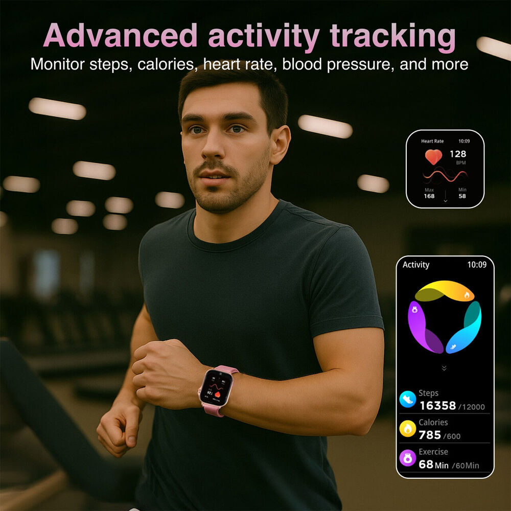 V-Fitness IPX8 Smart Watch GPS 2.1in Screen Apple/Google Fit Tracking Pink