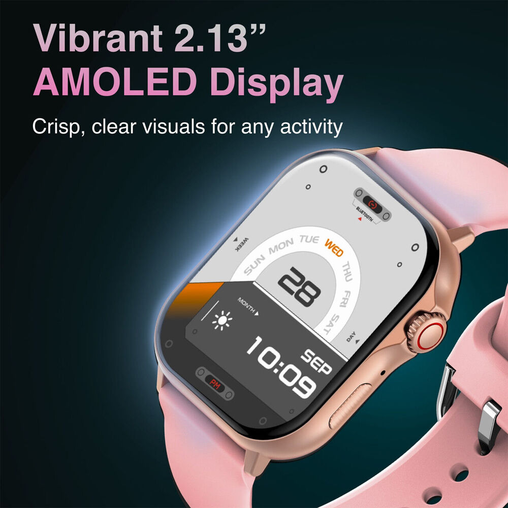 V-Fitness IPX8 Smart Watch GPS 2.1in Screen Apple/Google Fit Tracking Pink