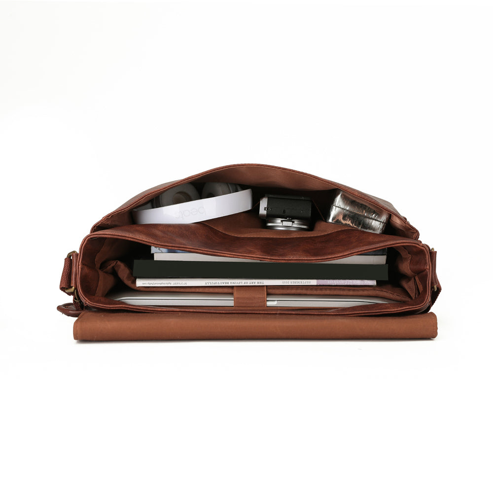 Tosca Vegan Leather 13" Laptop Messenger Bag - Brown
