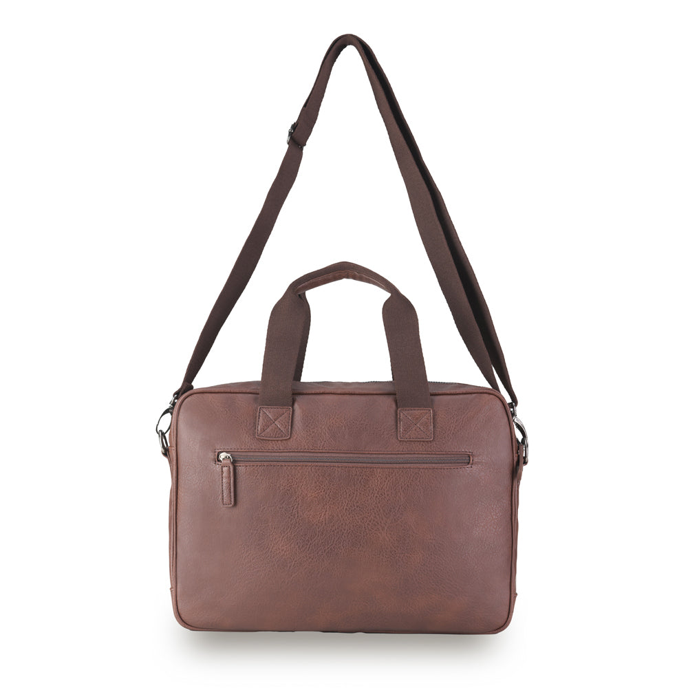 Tosca Vegan Leather Briefcase Adjustable Strap - Chocolate
